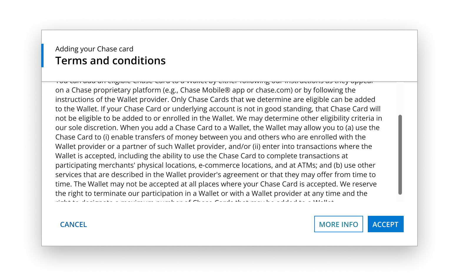 A terms and conditions dialog with scrollable content.